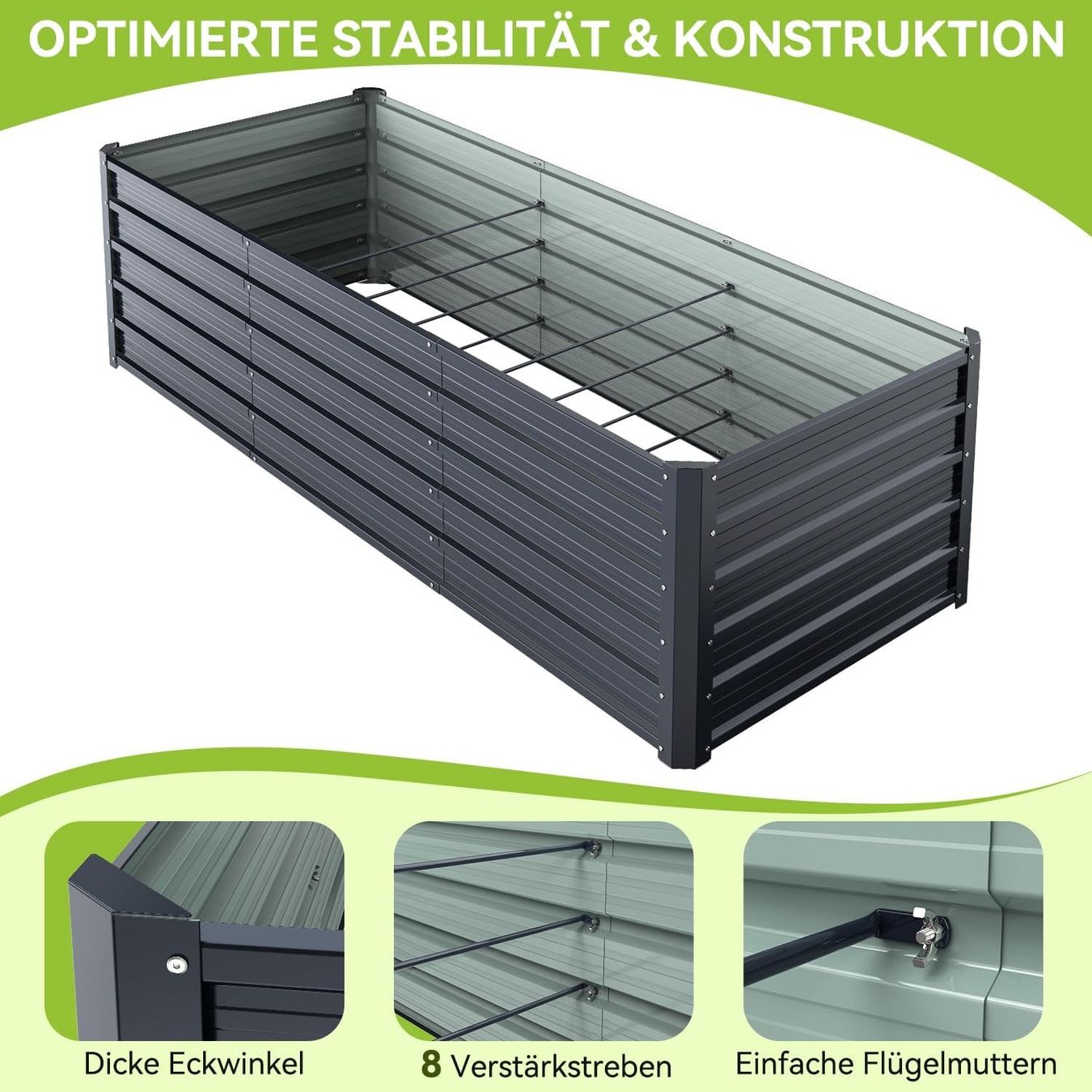 Vasi per fiori: Hochbeet Metall 240x90x60 cm Garten Anthrazit – Nuovo e nell'imballaggio originale da Schaffhausen venduto da lou_w76n 5