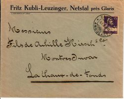 Brief, Fritz Kubli Leuzinger Netstal prés Glaris - Bahnpost