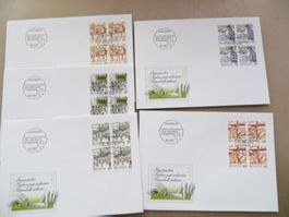 5 Briefe FDC Viererblocks Postbeförderung (Satz) 1989
