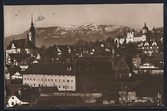 Cartoline postali: AK Schwyz, Teilansicht mit Kirche, 1919 – Usato da Berlin venduto da bartko-reher