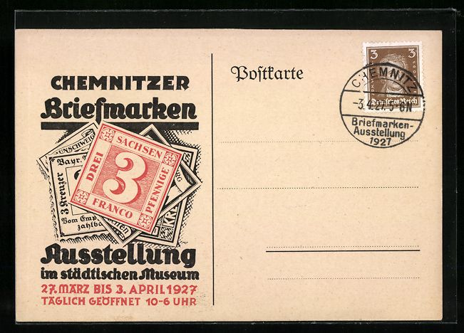 Cartes postales: Chemnitz, Briefmarken Ausstellung 1927 – D'occasion à Berlin par bartko-reher