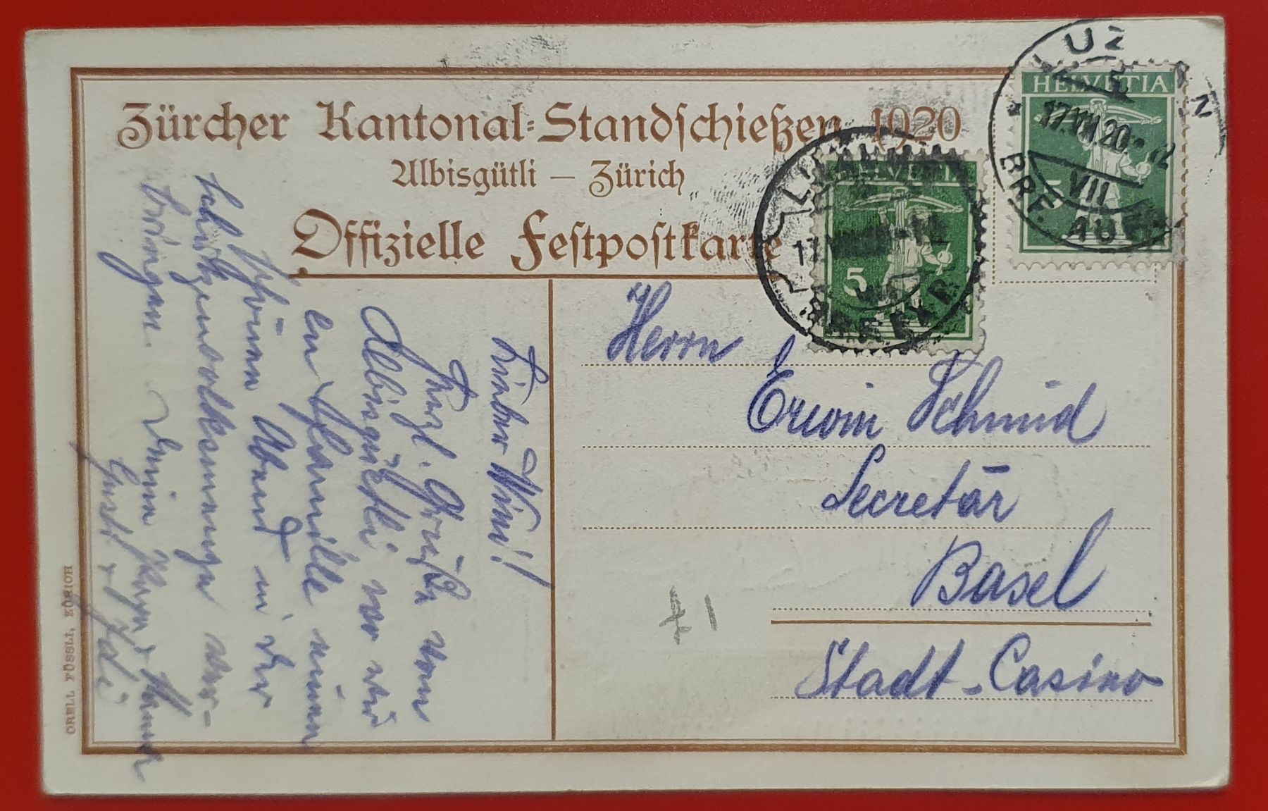 Cartoline postali: Zürcher Kantonal-Standschiessen 1920 – Usato da Kreuzlingen venduto da Rschweiz1 1