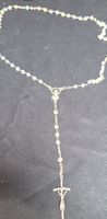 Chapelet ancien avec croix et perles brillantes argenté