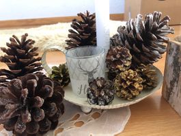 Winter Deko Set mit Kerzenständer und Windlicht Hirsch