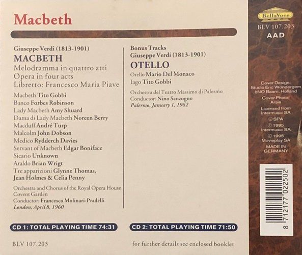 CD: Verdi - Macbeth (Gobbi/Shuard, Molinari) – Usato da Grüningen venduto da azulblanco 1