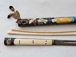 Altes Reisebesteck aus China, Messer mit Stäbchen