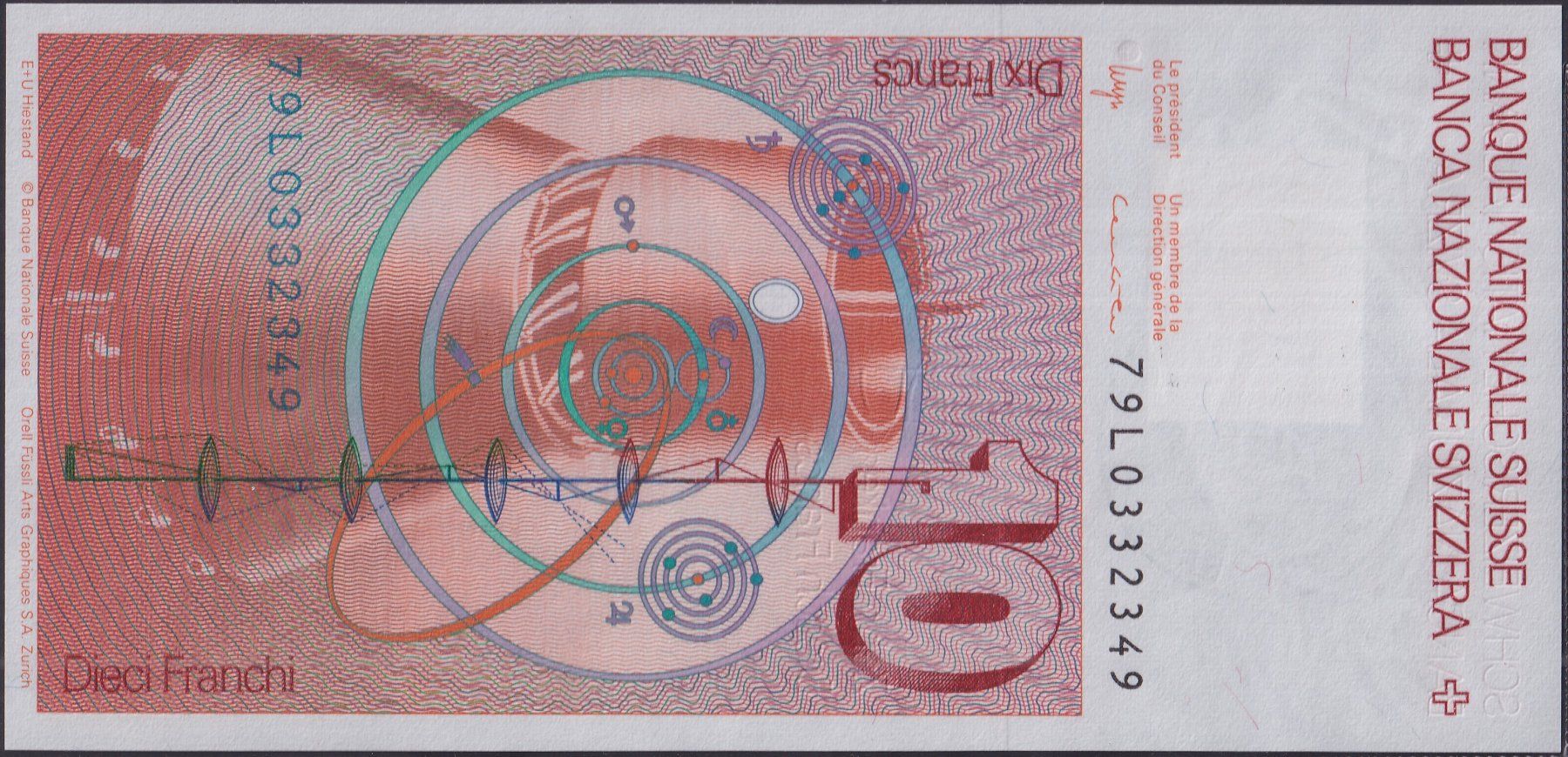 Banknoten: 1979, 10 Franken, Banknote "Leonhard Euler", bankfrisch ! – Gebraucht aus Sursee von Luzernerraute 1