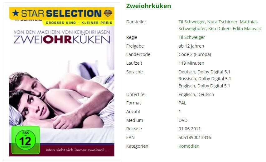 Tutti i DVDs: Zweiohrküken (DVD) – Usato da Buchrain venduto da Sssschaller