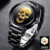 🔶 NEU Skull Uhr Herrenuhr Schwarz Gold