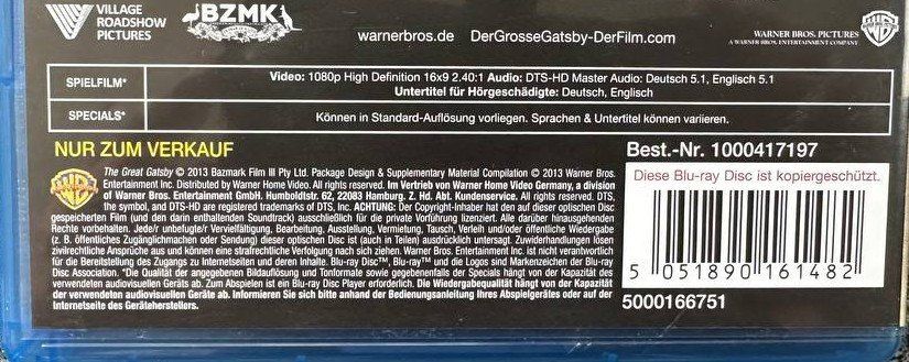 Tutti i DVDs: Der grosse Gatsby - Blu-ray Disc - Leonardo DiCaprio – Usato da Beringen venduto da Mantafisch1 2