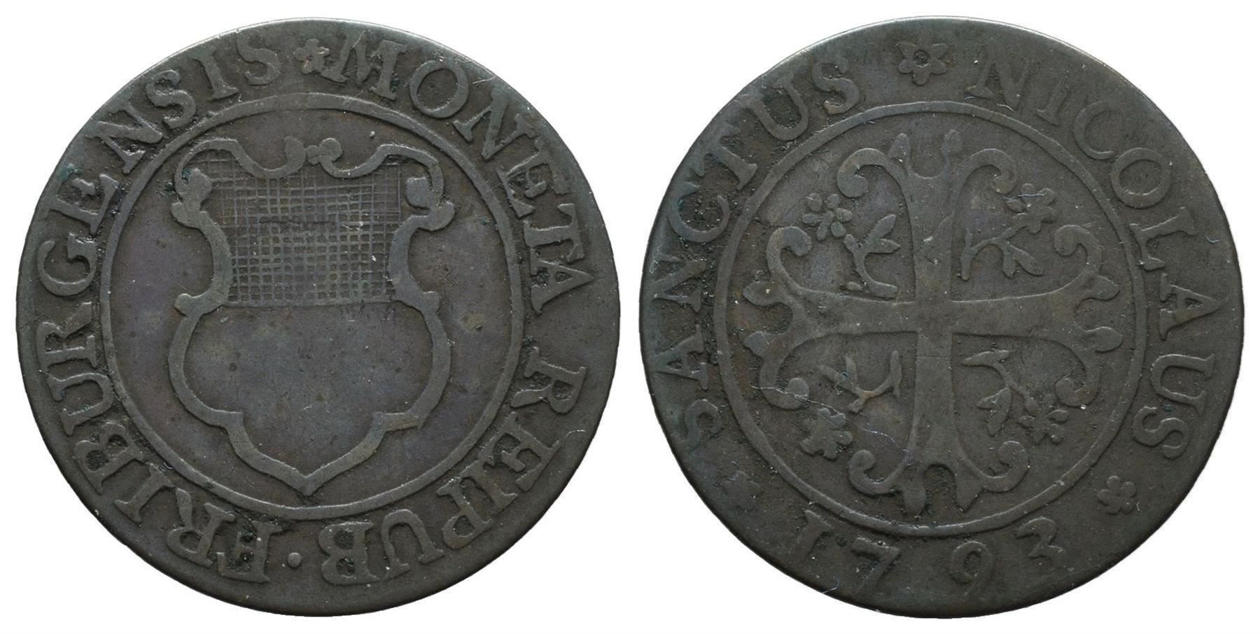 Alle Münzen: Freiburg Halbbatzen 1793   /2766 – Gebraucht aus Trimbach von Solothurn1