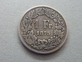 Alte Silber 1 Fr.  1875  -  ungereinigt  -