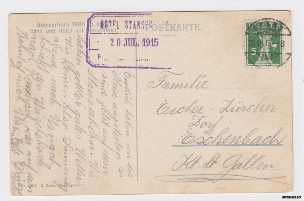 Ansichtskarten: Stanserhorn // Hotel und Bahn // 1915 – Gebraucht aus Basel von intermezzo12 1