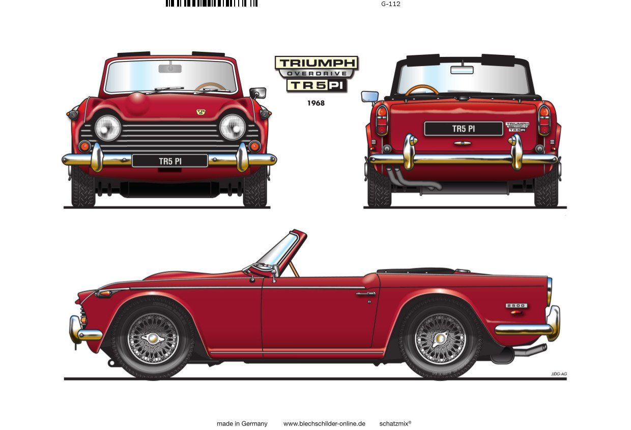 Triumph Insegne: Blechschild-TRIUMPH TR5 PI-1968-ROT – Nuovo e nell'imballaggio originale da Rupperswil venduto da big-one-sale
