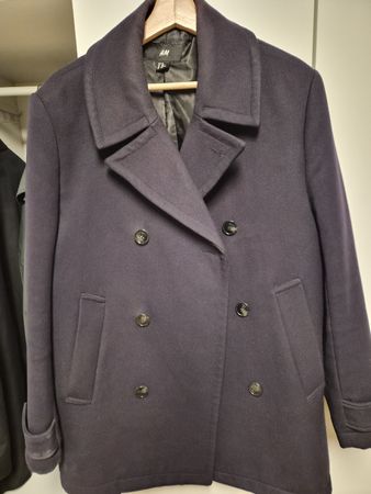 Dark Blue H&M Double-Breasted Wool Coat - 