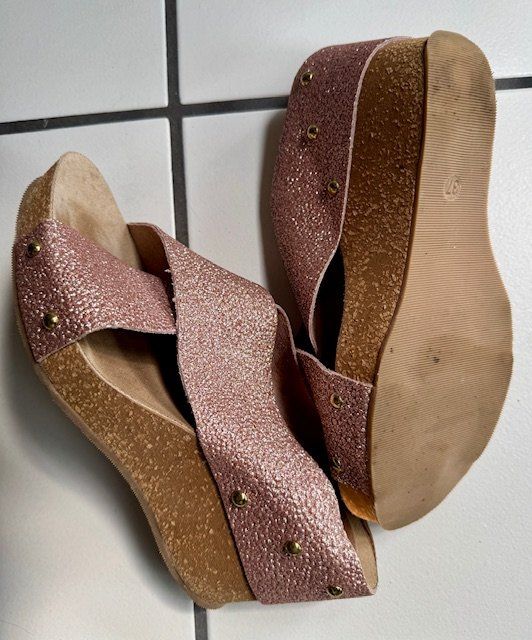 Scarpe da donna: Leder Pantolette rosa glitzer – Usato da Winterthur venduto da juve1972 2