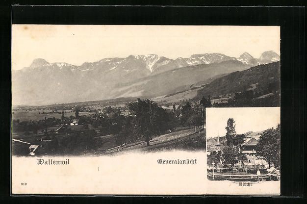 Cartoline postali: AK Wattenwil, Generalansicht mit Kirche – Usato da Berlin venduto da bartko-reher