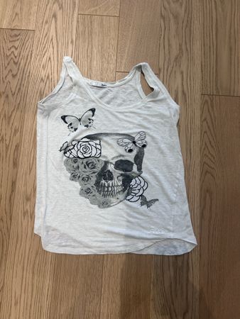 Ayo White Tank Top Skull Butterfly Design Size M Cool!