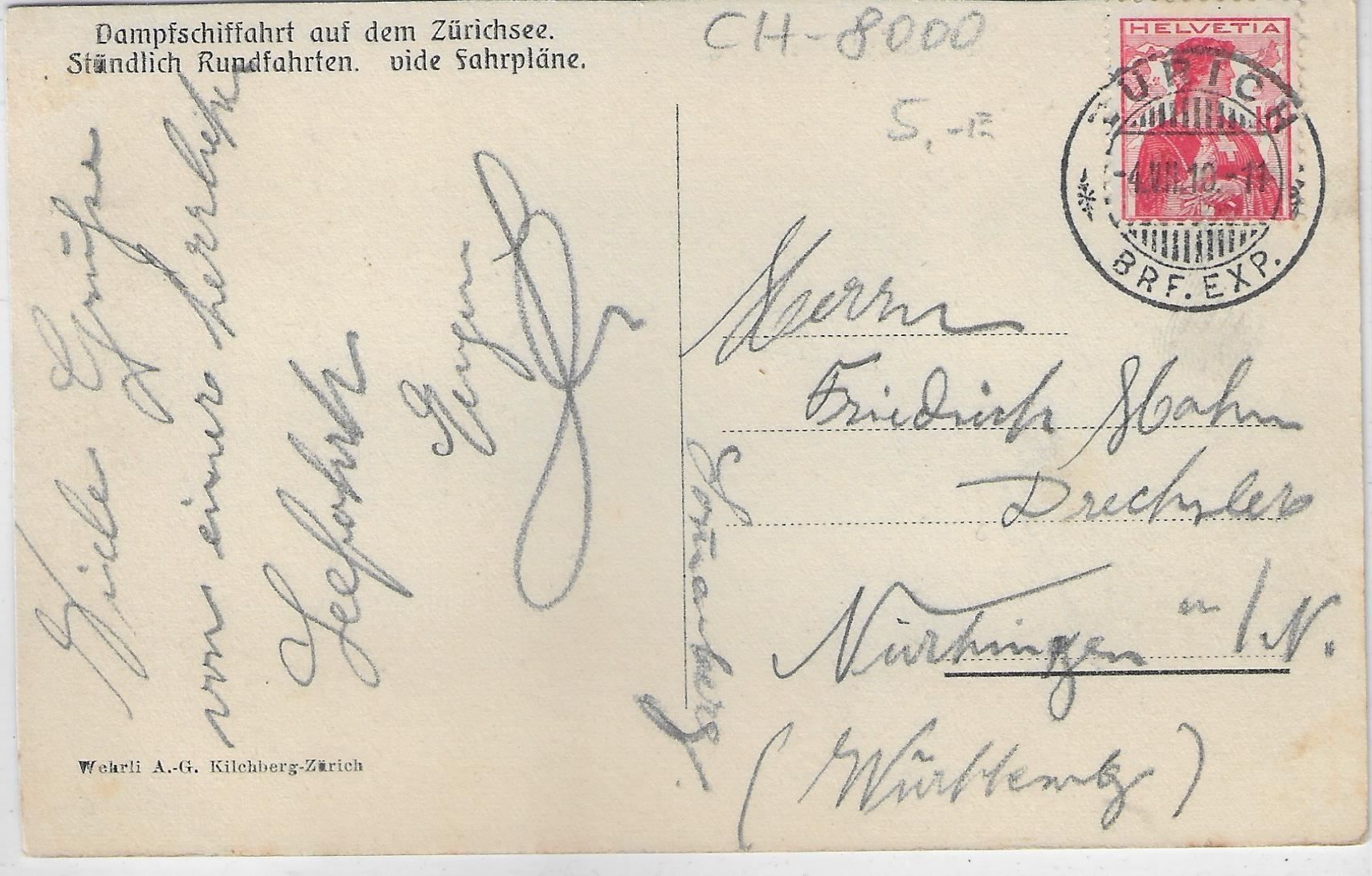 Ansichtskarten: Dampfschiffahrt auf dem Zürichsee Litho – Antik aus Ettingen von Kartenplanet 1