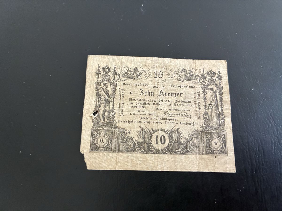 Banconote: Austria 10 Kreuzer 1860 selten  – Usato da Dällikon venduto da Woldbanknoten 1