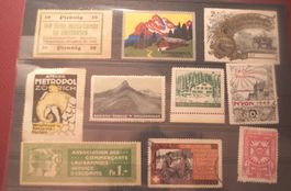 Vignetten und Briefmarken Sammlung Schweiz, 10 Stücke