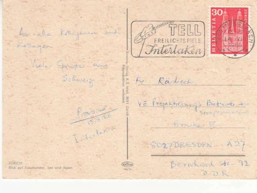 Cartoline postali: Zürich 1966 – Usato da Bürglen TG venduto da StampGraf 1