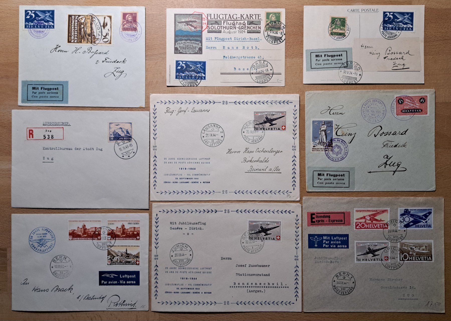Alle Briefmarken: Lot Flugpost Briefe 20 Stück ab 1.- – Gebraucht aus Unterägeri von PhilatelieStudiger 2