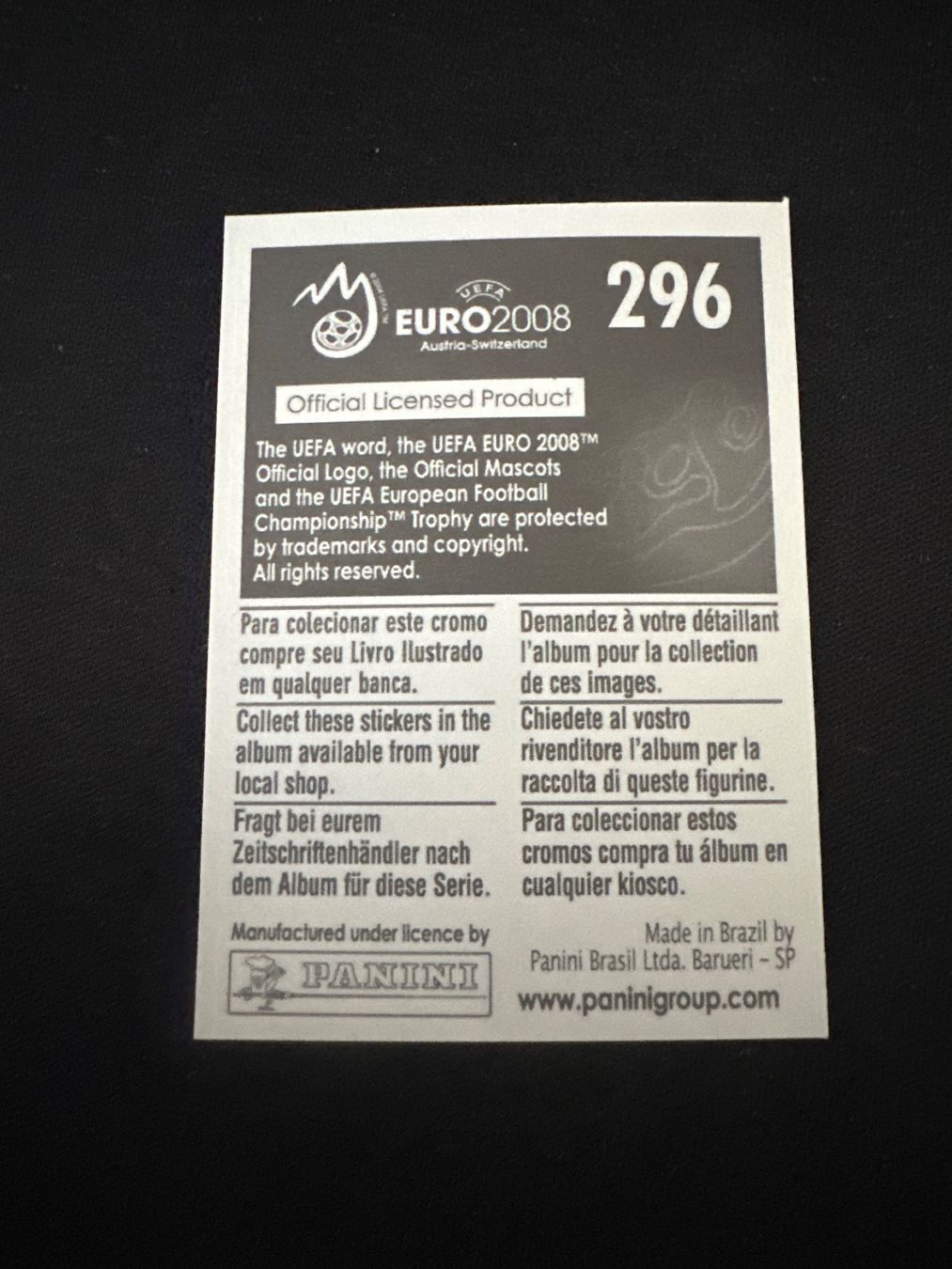 Panini Carte collezionabili: Panini UEFA EM 2008 Sticker - Nr. 296 – Usato da Sulz AG venduto da DealWerk 1