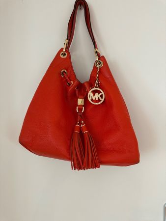 Rote Orange MK Handtasche Leder Beuteltasche (Medium)