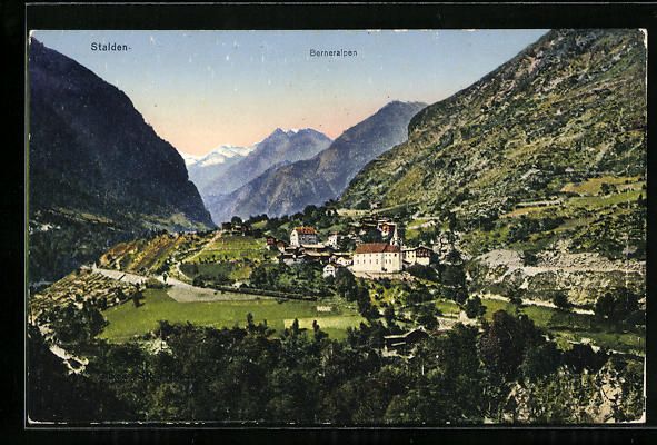 Cartoline postali: AK Stalden, Panorama mit Berneralpen – Usato da Berlin venduto da bartko-reher