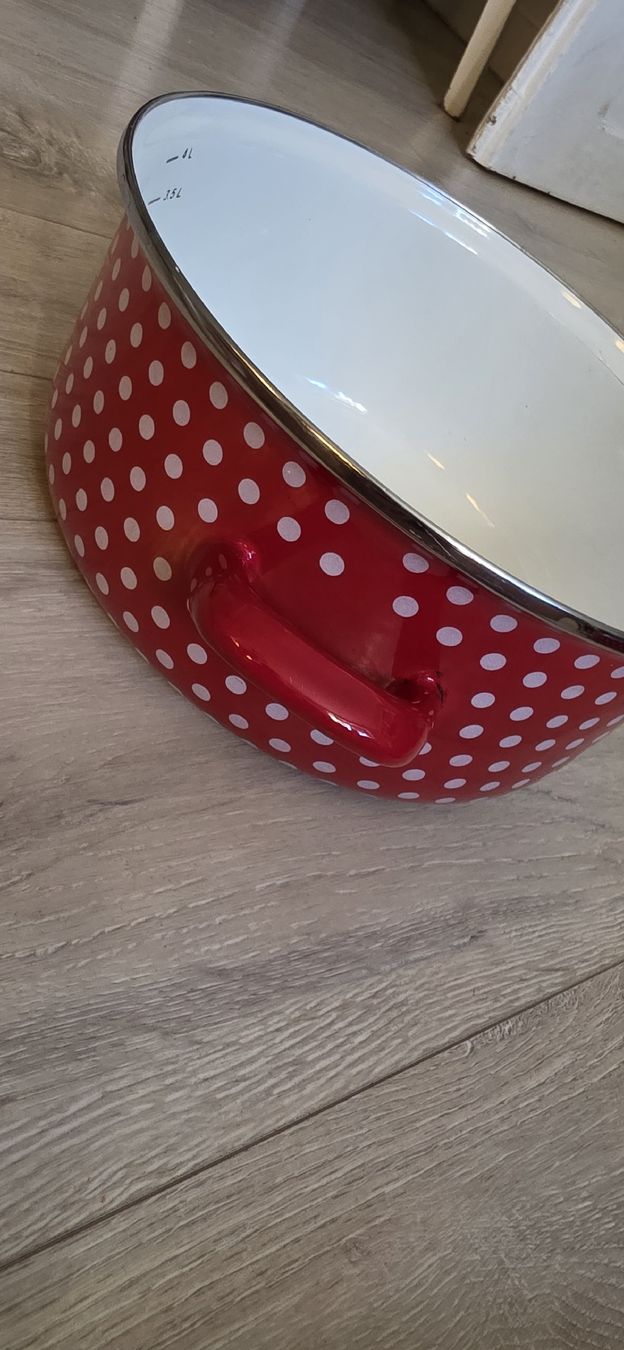Töpfe: Emaille Kochtopf rot mit Punkten Durchmesser 26cm – Gebraucht aus Wigoltingen von Zuckerfee84 4
