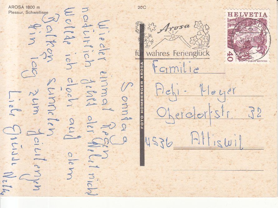 Ansichtskarten: Arosa Plessur 1978 – Gebraucht aus Bürglen TG von StampGraf 1
