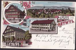Abtwil farbige Lithografie 4 Bilder Postablage Handlung etc.