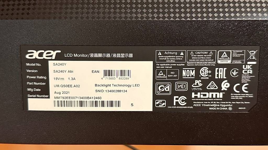 Acer Monitor: ACER Breitbild-LCD-Monitor 24'' – Usato da Flüh venduto da Etzel72 2