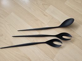 Salatbesteck, Vintage, Kunststoff schwarz, Swiss made