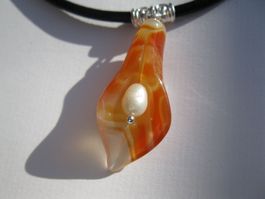 Lederkette mit Karneol und Zuchtperle *NEU*