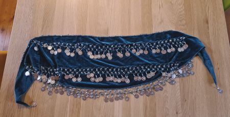 Foulard de danse orientale avec piécettes, pétrol / argent