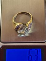 Vergoldet ring mit Stein, 925er Silber, Grösse 18 mm