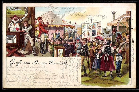 Cartoline postali: Hannover, Volksfest mit Leierkastenmann  – Usato da Berlin venduto da bartko-reher