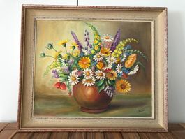 54cm breitx46cmhoch/ E.Müller/ Öl Gemälde, Vase mit Blumen