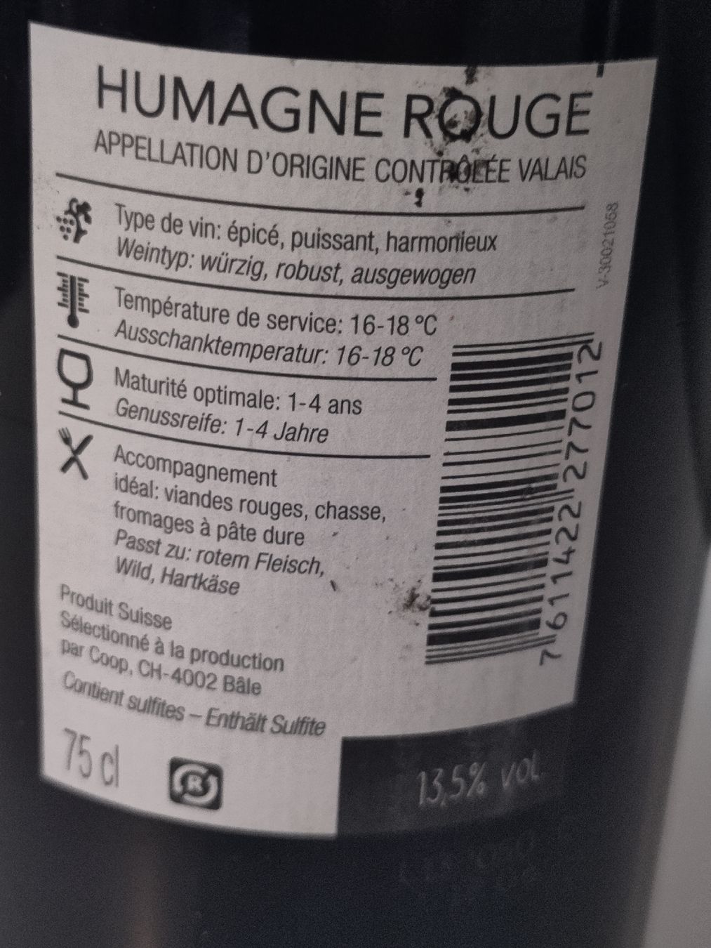 Wein: 4 FL. "Humagne Rouge" AOC Valais 2018 – Neu (gemäss Beschreibung) aus Basel von Morgenmuffel 3