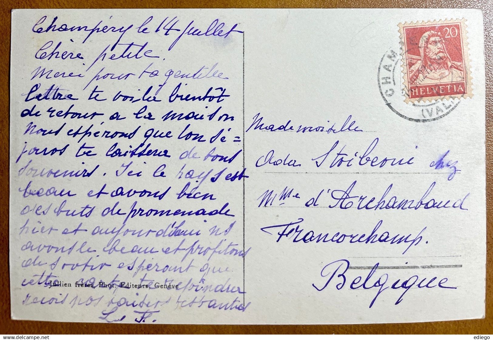 Cartoline postali: CHAMPERY - 1927 – Usato da Lutry venduto da Ediego 1