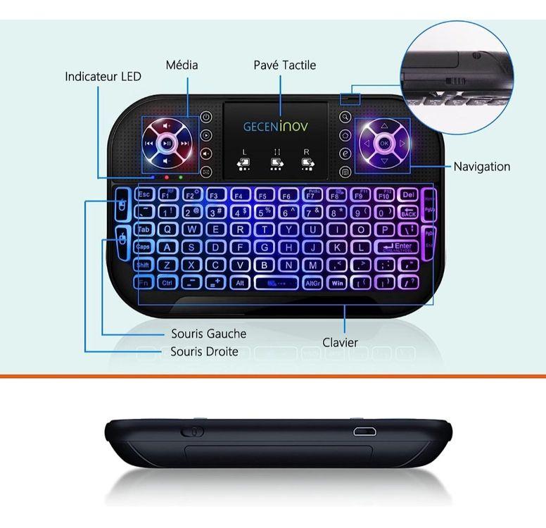 LONGYI i10 Mini Tastiera Wireless, Smart TV Tastiera Mini Wireless Retroilluminata con Mouse Touchpad, Bluetooth e 2.4GHz USB Keyboard per Android TV Box/HTPC/PC/Pad/Notebook/Projector