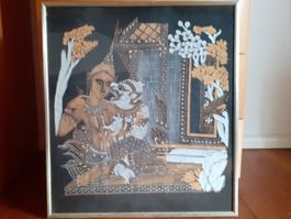Thai Seidenmalerei  Motiv aus Ramakien: Hanuman & Pushmali