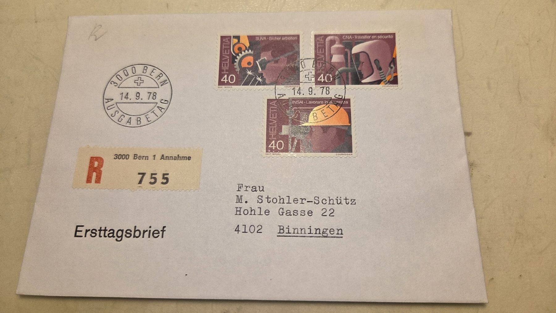 Alle Briefmarken: 1978 FDC SUVA getrennt – Gebraucht aus Arni AG von Moth68
