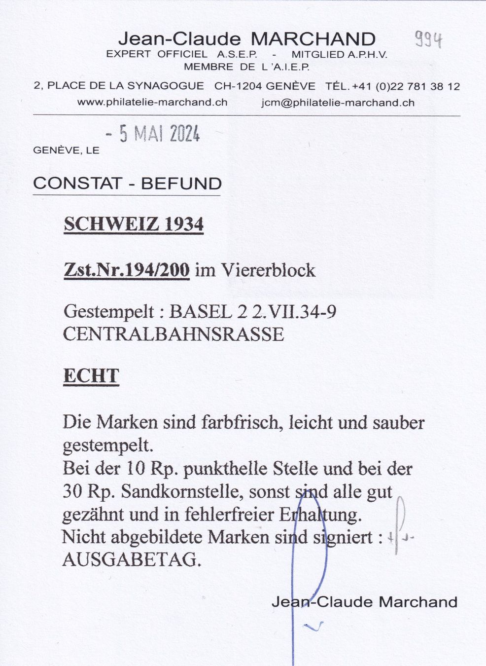Tutti i francobolli: 1934 Landschaftsbilder 4er Blöcke ET – Usato da Endingen venduto da haifu 1