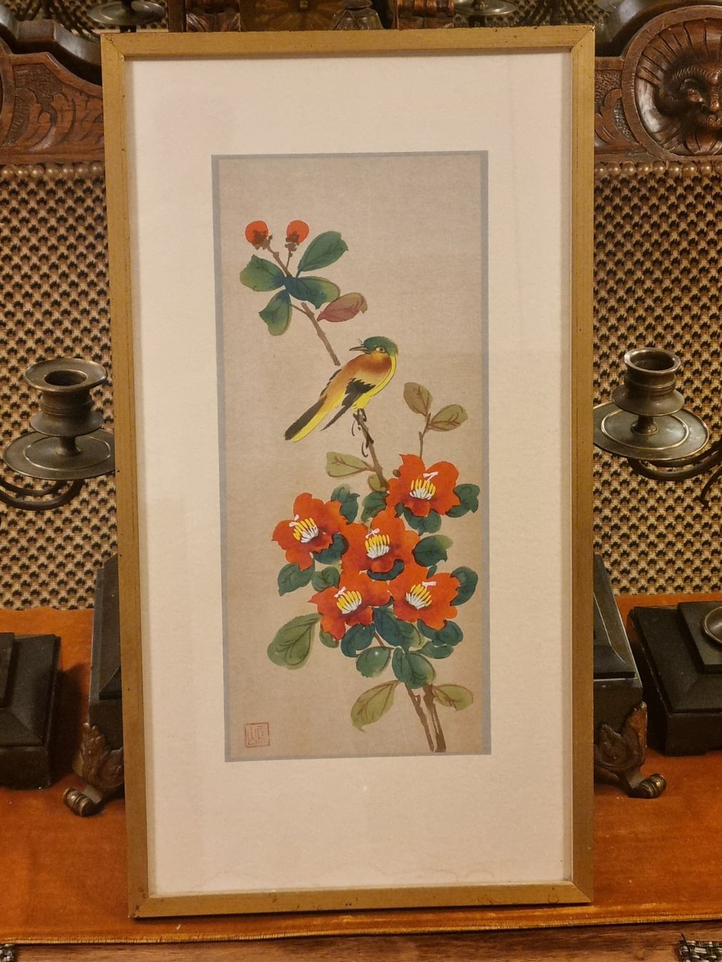 Gemälde: Chinesische Grafik auf vermutl. Seide, Vogelmotiv – Gebraucht aus Scharnachtal von devin03