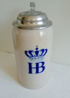 HB Bierkrug 1L Hofbräuhaus München Steinzeug Zinndeckel