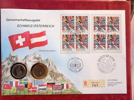 SCHWEIZ/ÖSTERREICH - Münzenbrief 2 Fr. & 10 Sch. 1991 - FDC
