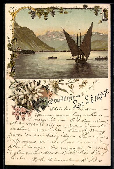 Cartoline postali: Litho Lac Léman, Voilier et barques – Usato da Berlin venduto da bartko-reher